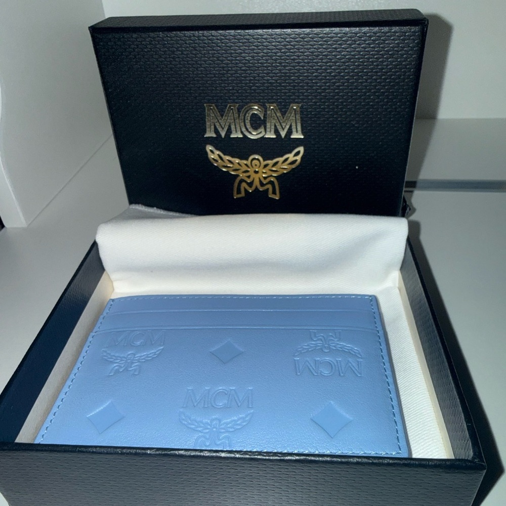 MCM Sky Blue Embossed Card Holder